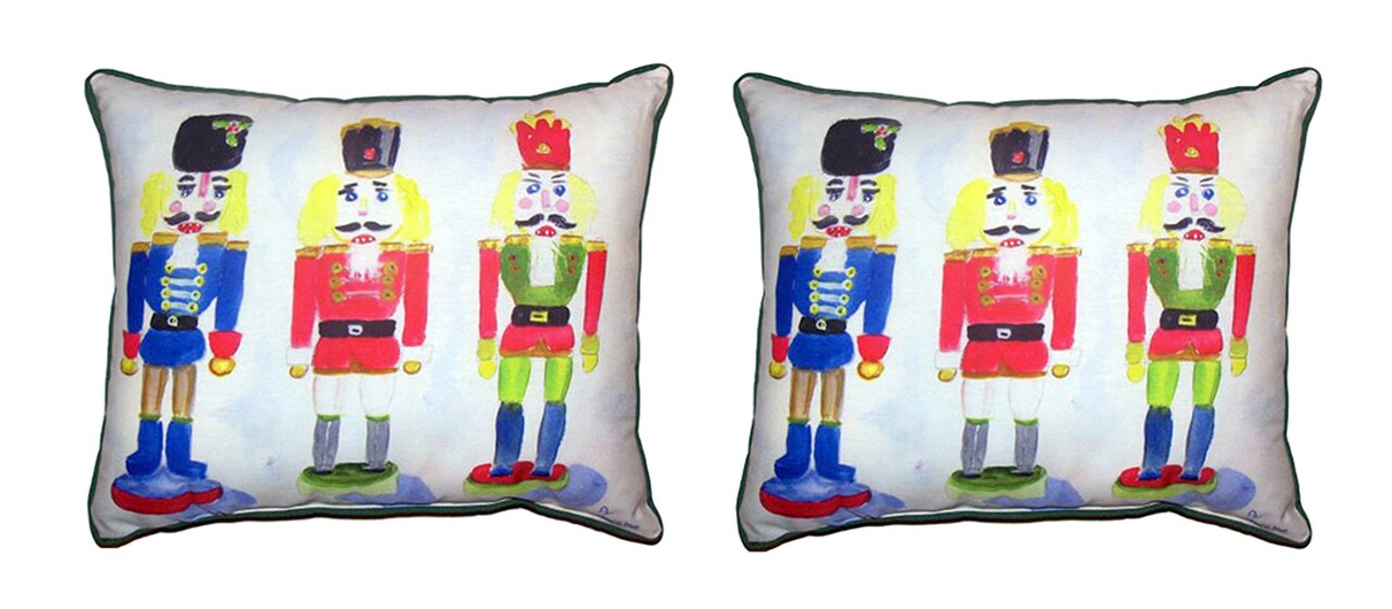Pair of Betsy Drake Nut Crackers Christmas Outdoor Pillows 16 Inch x 20 Inch